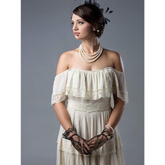 Fascinator Hat Feather Veil Lace Gloves for Women Elegant Tea Party & Formal Wea - Picture 3 of 7